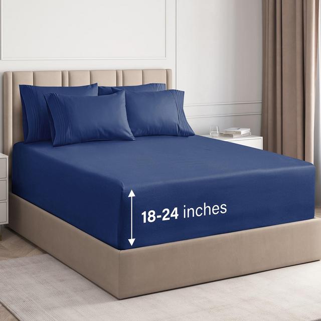 CGK Linens 6 Piece Extra Deep Pocket Microfiber Sheet Set in Navy Blue, Size King