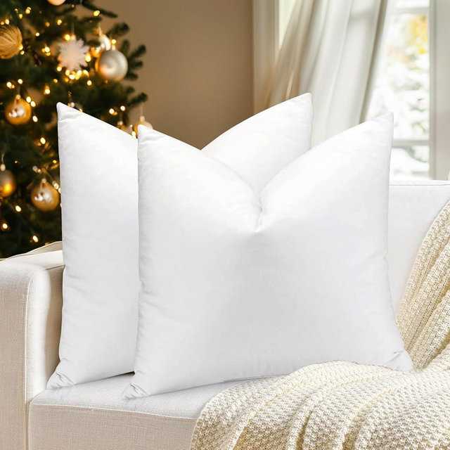 Bafode Throw Pillow Inserts 26'' x 26'' Set of 2, Down Feather Decorative Pillows, Luxury White Throw Pillows for Couch, Sofa, Bed and Cushion