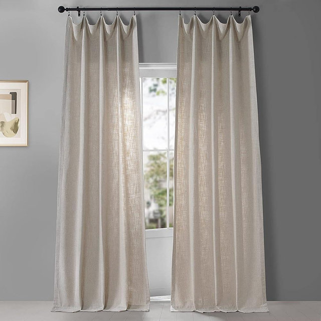HPD HALF PRICE DRAPES Belgian Heavy Faux Linen Light Filtering Curtains for Bedroom 96 Inches Long (1 Panel) - Rod Pocket Window Curtains for Living Room Home Decor - 50 X 96, Light Beige