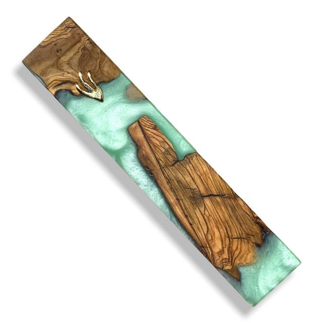 Epoxy and olive wood fancy mezuzah made in Israel-Green
