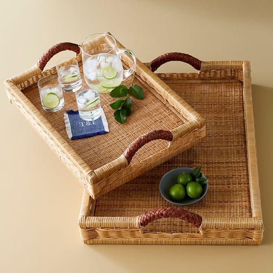 Wicker and Leather Tray, Rectangle