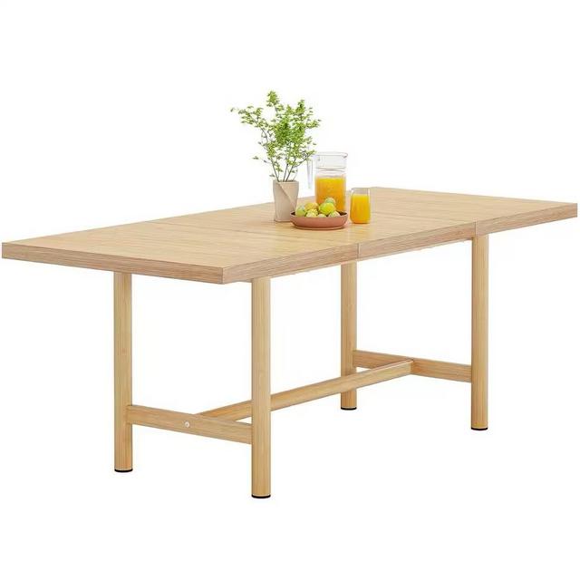 63 in. Farmhouse Natural Wood 4 Legs Dining Table Rectangular Kitchen Table for 6 People h