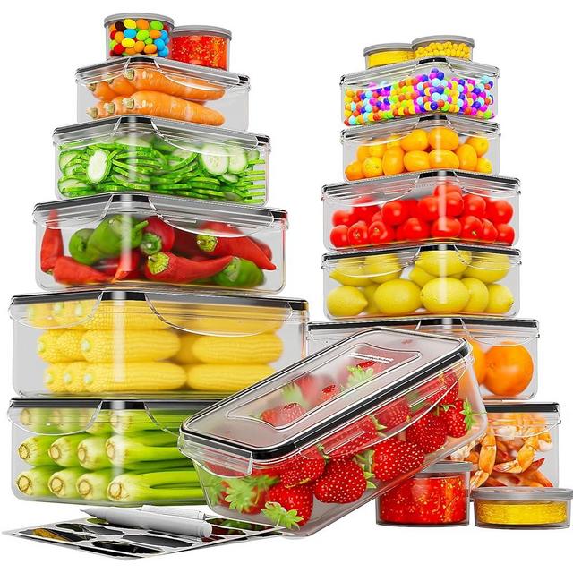 Winproper 36 PCS Food Storage Containers with Lids Airtight (18 Freezer Containers with 18 Lids) - Leakproof Plastic Meal Prep Containers for Pantry, Kitchen Storage and Organization with Labels & Pen
