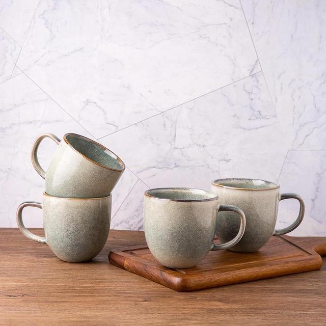 AmorArc 12oz Coffee Mugs, Ceramic Coffee Mugs set of 4 for Man, Woman, Dad, Mom, Modern Coffee Mugs with handle for Latte/Cappuccino/Milk/Cocoa. Dishwasher&Microwave Safe, Gray-Reactive Glaze
