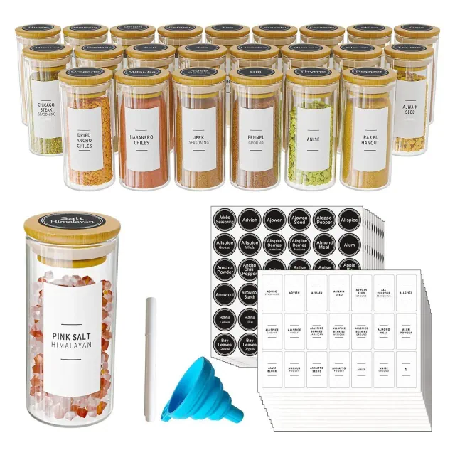 24 Pcs Empty 4oz Spice Jars with Bamboo Lids and Labels,Food Storage Containers