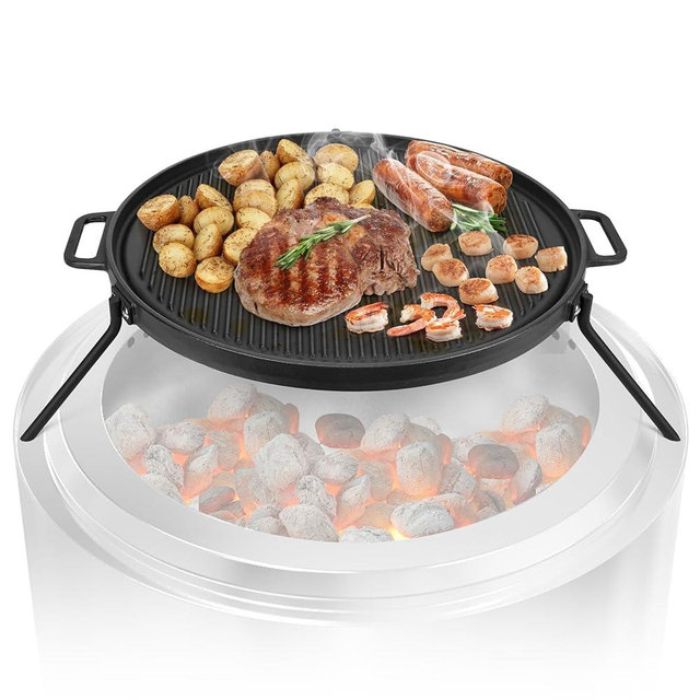 Onlyfire Chef Cast Iron Griddle, Grill Cookware for Solo Stove Bonfire 19.5" Fire Pit and Yukon fire Pit, Portable Round Iron Pan with 3 Removable Legs for Outdoor BBQ Cooking & Camping