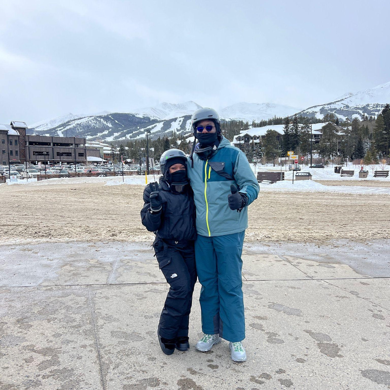 The day we stuck to the kiddie section at the ski resort. Hours before taking this picture we planned on skiing down one of the black diamond mountains.. as first time skiers!