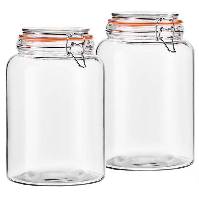 YARWELL 1 Gallon Glass Storage Jar with Lid, Wide Mouth Glass Canister for Storing Food in Pantry and Fermenting, Set of 2