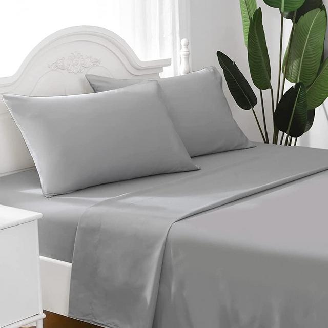 ILAVANDE Queen Sheets Set 4 Piece,Hotel Luxury Super Soft 1800 Series Microfiber Queen Bed Sheets Set-Wrinkle Free & Breathable-14" Deep Pocket Sheets for Queen Size Bed(Queen,Light Grey)