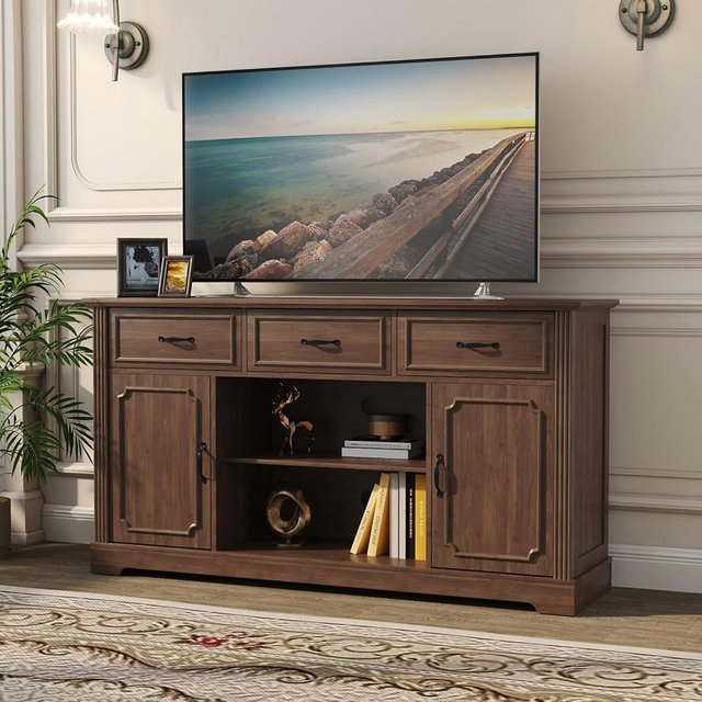 Artpower TV Stand with 3 Drawers for TV up to 65'', Wood Television Stand, Entertainment Center with Storage, Mid Century TV Cabinet with Adjustable Shelves,TV Console for Living Room, Bedroom, Walnut