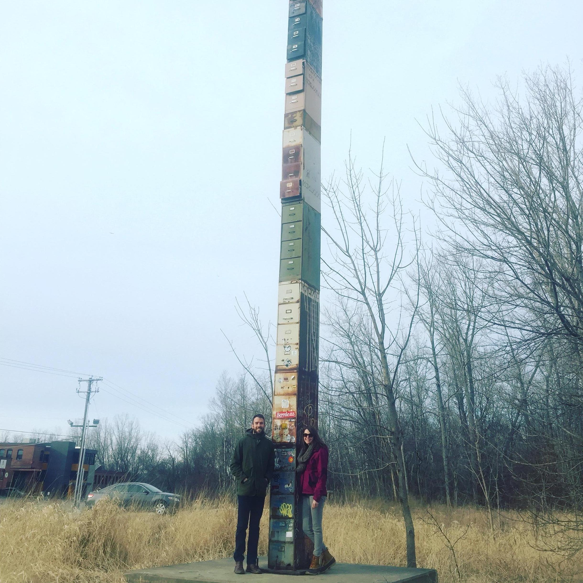 In front of the tallest filing cabinet in the world in one of our favorite cities to visit, Burlington, VT