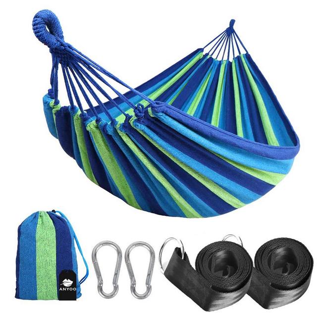 Anyoo Single Cotton Outdoor Hammock Multiples Load Capacity Up to 450 Lbs Portable with Carrying Bag for Patio Yard Garden