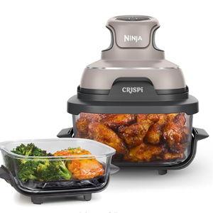 Ninja Crispi 4-in-1 Glass Air Fryer | 450°F | Non-Toxic | 4QT & 6-Cup Glass Containers w/Lids | Microwave, Freezer, Dishwasher Safe | Max Crisp, Air Fry, Bake, Recrisp | Stone | FN101ST