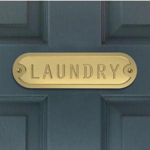 Franklin Brass Derby Laundry Door Sign Metal Interior Door Plaque in Brushed Gold HHIDPL-BRG-U