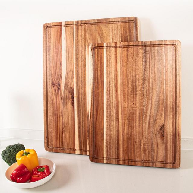Large Acacia Wood Cutting Board, Reversible Charcuterie Board Cheese Board with Deep Groove