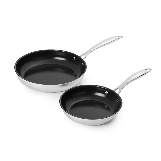 Amazon Basics 2-Piece Ceramic Non-Stick Stainless Steel Fry Pan Set, 10-Inch and 8-Inch