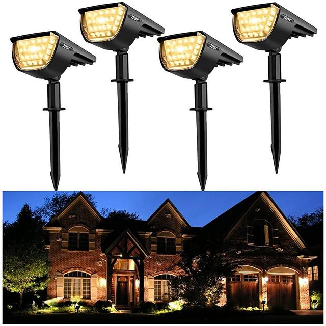 JIOR Solar Landscape Spot Lights Outdoor 32 LED IP65 Waterproof Wireless Lights for Garden Yard Driveway Walkway Pool Patio 4 Pack (Warm White)