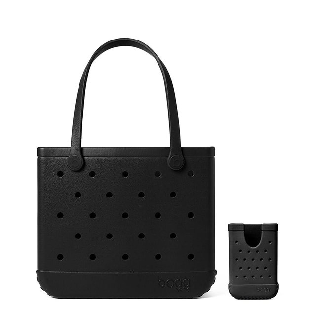 BOGG BAG - Medium Tote (Black) + Call Me Bogg (Black) - 15in L x 5in W x 12.5in H - Beach, Pool, Boat, Sports - All Purpose EVA - Lightweight, Washable, Durable
