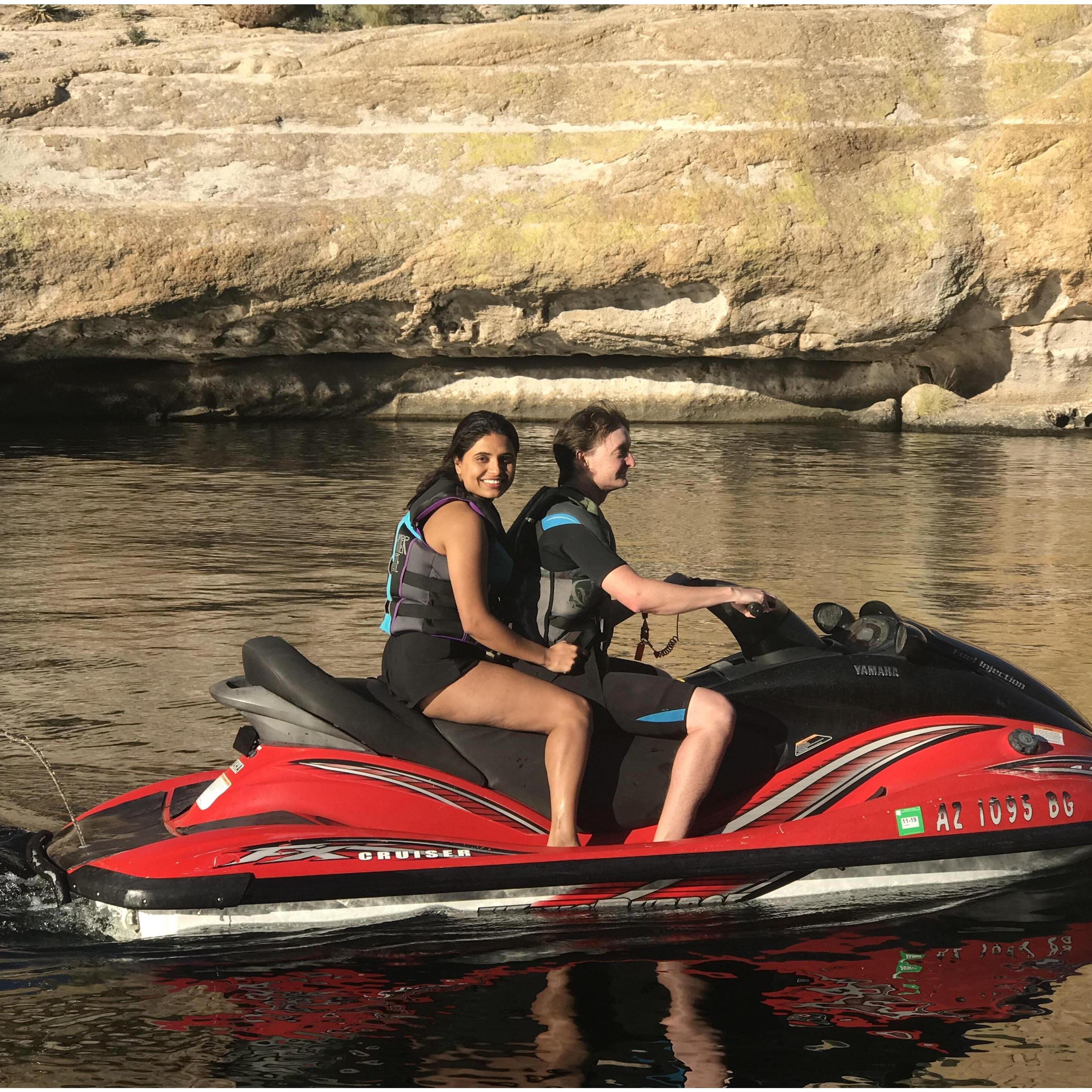 Our first time in Arizona, we went to the lake with Tyler's family. Let me tell you- Tyler loves fast machines.