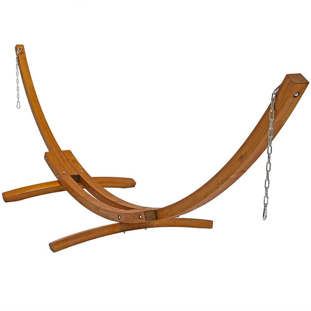 Sunnydaze Heavy-Duty Two-Person Curved Larch Wood Hammock Stand Only - 400 lb Weight Capacity/13' Stand