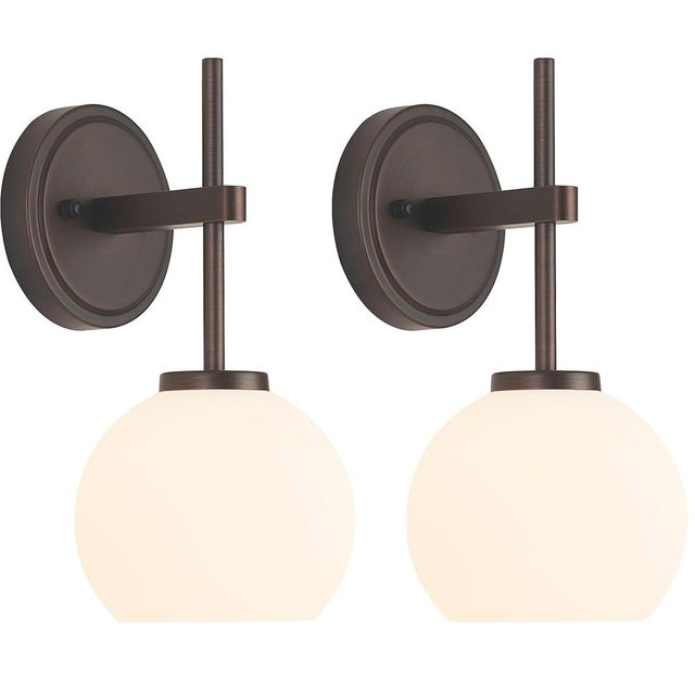 Oil Rubbed Bronze Wireless Rechargeable Wall Sconces Set of 2, Battery Operated Wall Lights with Remote Control, LED Dimmable Wall Lamp with Opal White Glass Shade, 12 Colors RGB & 3 CCT Bulb