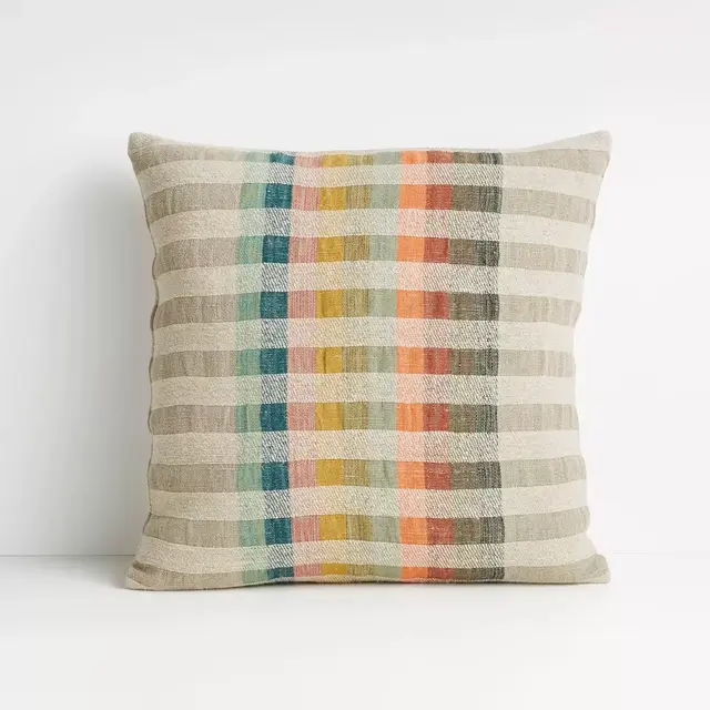 Jemma 18" Woven Plaid Pillow with Down-Alternative Insert