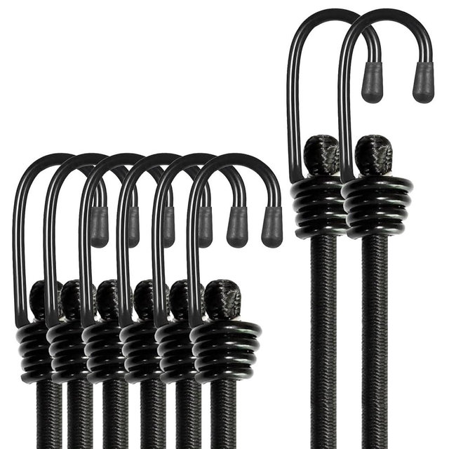BEXSLE Bungee Cords with Hooks, Heavy Duty Outdoor Elastic Bungee Straps，No Odour Industrial Grade Bungee Rope for Securing Tarps, Luggage,Tents, Bikes or Garden Tidying 24in6pcs + 48in2pcs (Black)
