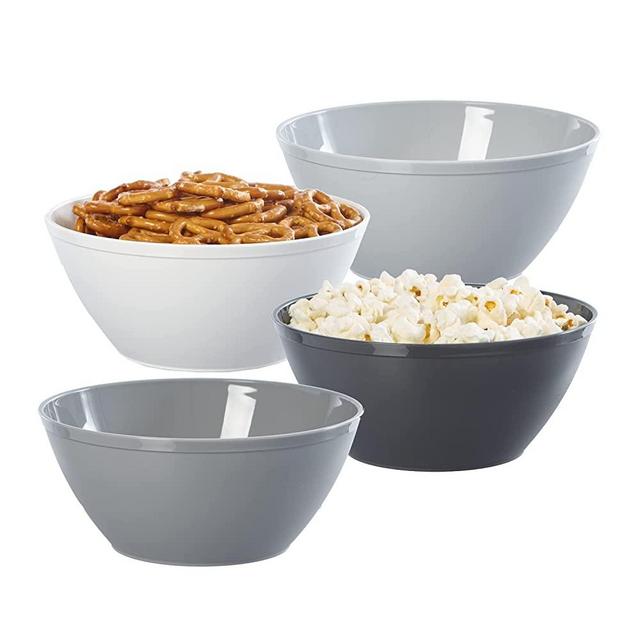 US Acrylic Fresco 6 inch Plastic Stackable Bowls for Cereal and Salad in Grey Stone | set of 8 Reusable, BPA-Free, Made in the USA, Microwave & Dishwasher Safe Dinnerware