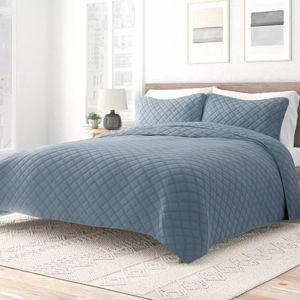 Lightweight & Breatheable 3pc Modern Quilt Set - Urban Loft, Diamond Dusk Blue