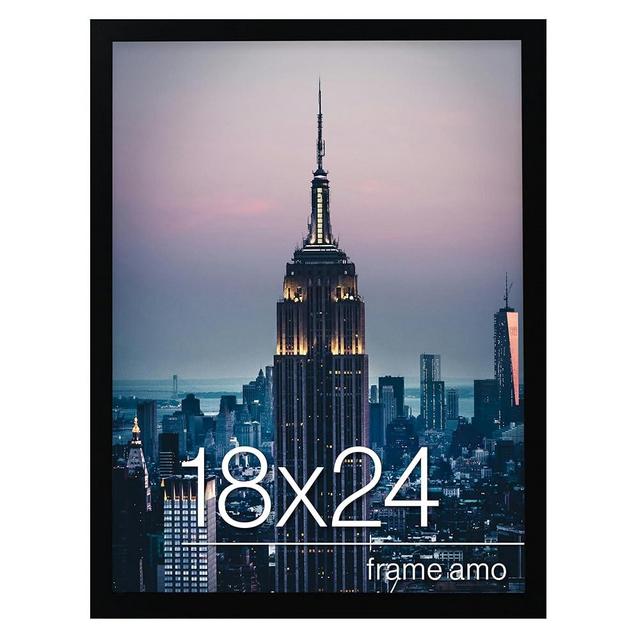 Frame Amo 18x24 Black Modern Picture or Poster Frame, 1 inch Wide Border, Smooth Wrap Finish, Acrylic Face