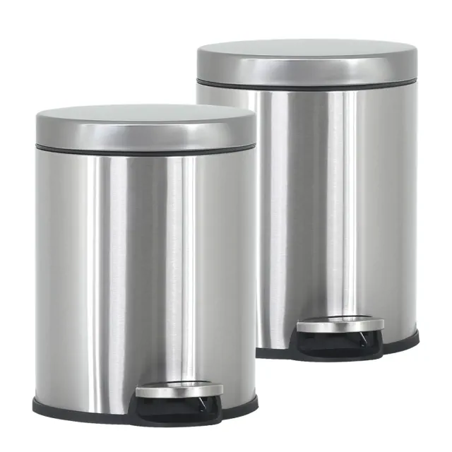 BestMassage 1.6 Gallon/6Liter Trash Can Stainless Steel Garbage Can with Removable Inner Basket and Lid Kitchen Waste Bin for Home Kitchen, 2 Pack