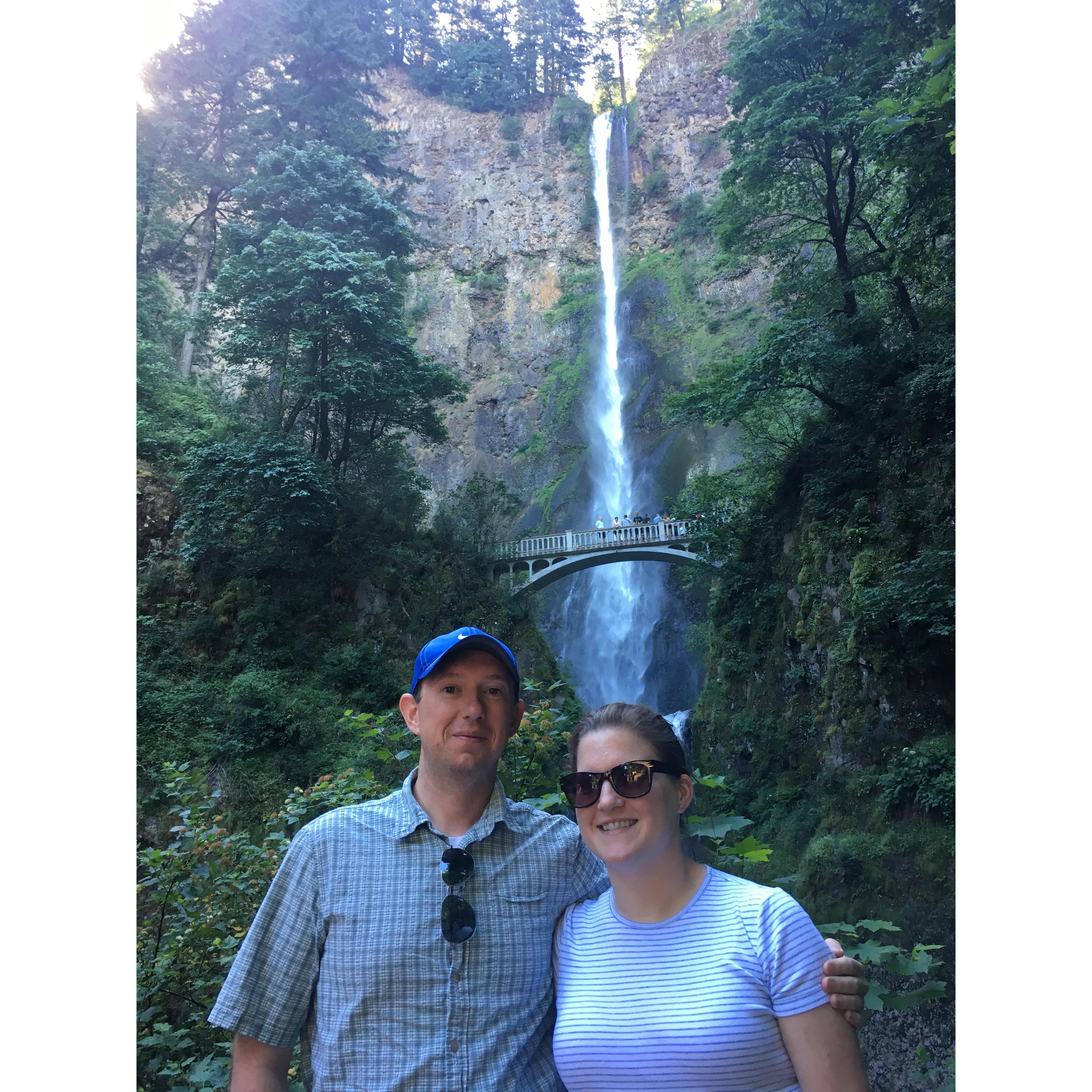At Multnomah Falls in Oregon