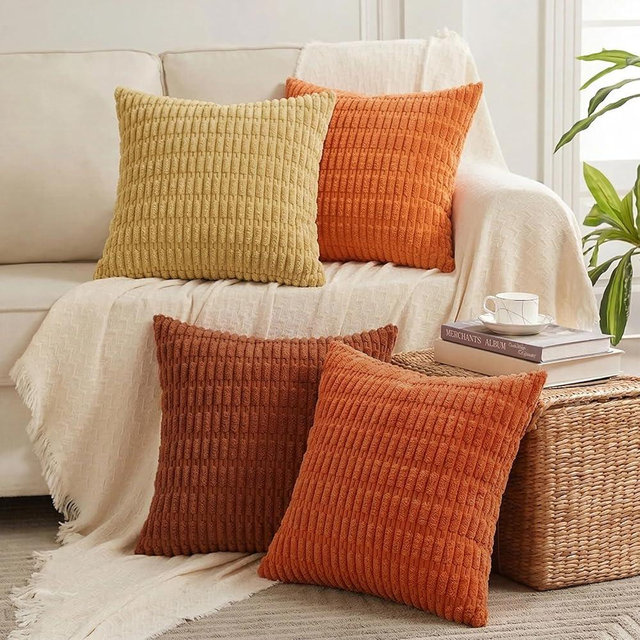 Fancy Homi 4 Packs Decorative Throw Pillow Covers for Living Room Couch Bed, Modern Farmhouse Boho Home Décor Accent Cushion Case, 22" x 22", Burnt Orange Series