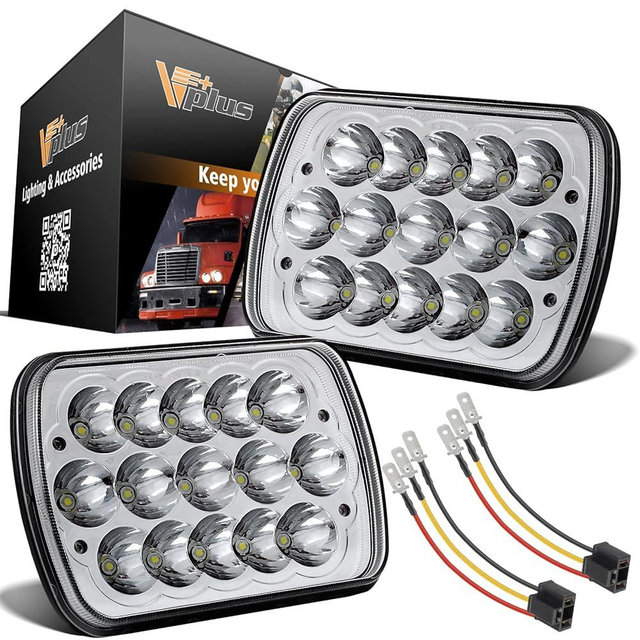 Partsam H6054 7x6 5x7 LED Headlights Sealed Beam Hi/Low w/ H4 Wiring Harness Compatible with Jeep Wrangler YJ XJ/GMC Chevrolet Express S10/Ford Cherokee E250/Toyota Tacoma/Mazda