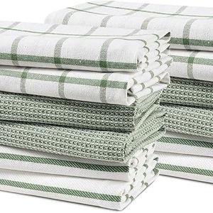 LANE LINEN Kitchen Towels Set - Pack of 12 Cotton Dish Towels for Drying Dishes, 18”x 28”, Kitchen Hand Towels, Tea Towels, Premium Dish Towels for Kitchen, Quick Drying Kitchen Towel Set - Olive