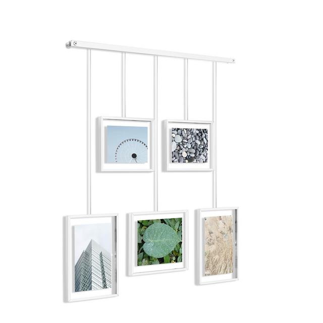 Umbra Exhibit Picture Frame Gallery Set Adjustable Collage Display for 5 Photos, Prints, Artwork More (Holds Two 4 x 6 inch and Three 5 x 7 inch Images), 5 Opening, White