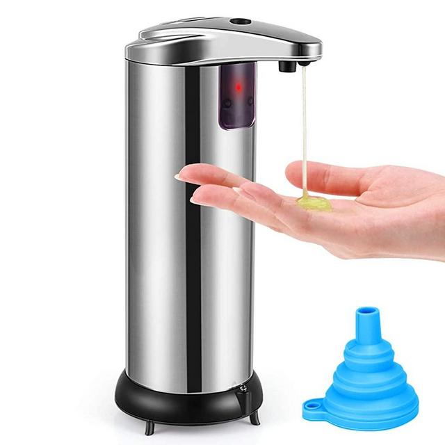 Soap Dispenser, Touchless Automatic Soap Dispenser, Waterproof Base Stainless Steel Infrared Sensor Type Adjustable Hands-Free Auto Hand Soap Dispenser