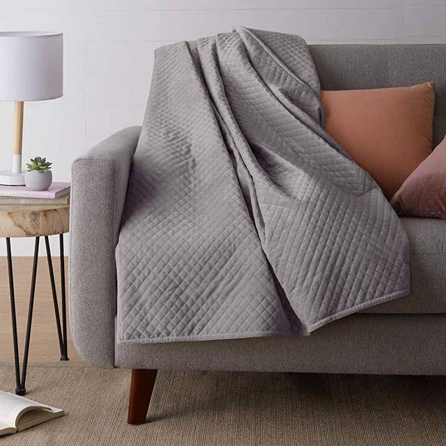 Amazon Basics Quilted Minky Weighted Blanket Cover - 60" x 80" (Full/Queen), Dark Grey