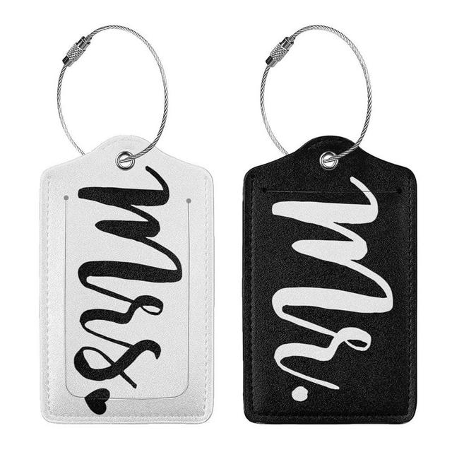 2 Pcs Mr and Mrs Luggage Tag for Suitcase, Identifiers Privacy Cover ID Label with Steel Loop, Bride Groom Honeymoon Wedding Tags Travel Gifts for Couples Husband Wife Men Women