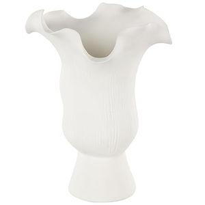 Deco 79 Ceramic Abstract Decorative Vase Floral Inspired Centerpiece Vase with Linear Grooves, Flower Vase for Home Decoration 8" x 7" x 11", White