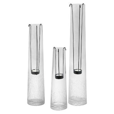 3pc Glass Crackled Candle Holder Set