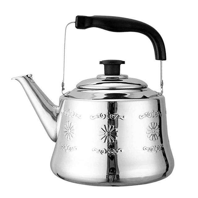 Dicunoy Stovetop Tea Kettle, 3.2 Quart Silver Water Kettle, Stainless Steel Vintage Fast Boiling Tea Pot, Mirror Finish, Flower Pattern, Ergonomic Handle