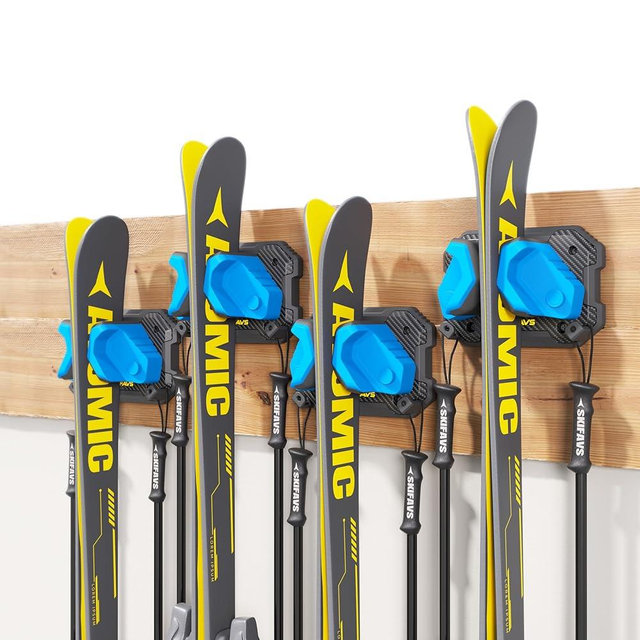 Ski & Snowboard Wall Rack for Garage - Fits Any Ski/board, Damage-Free Storage, Blue, 4 Pack
