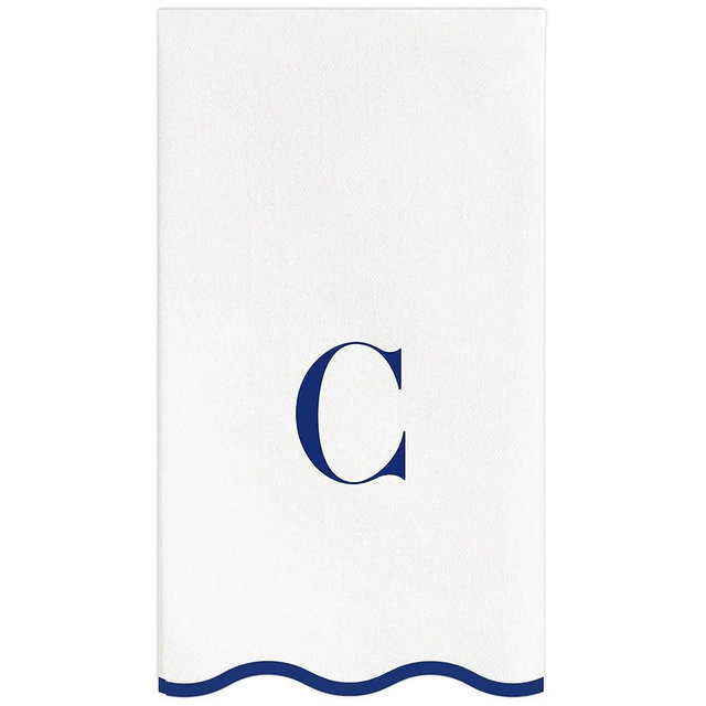 Stxy's Monogram Guest Towels, 40 Lettered Hand Towels - Navy Blue Letter 'C', Decorative Scalloped Monogrammed C Paper Napkins, Blue and White Disposable Dinner Napkins for Bathroom, Hostess Gifts