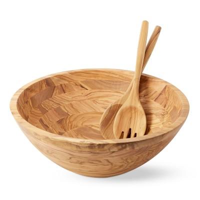 Olivewood Salad Servers & Bowl 15"