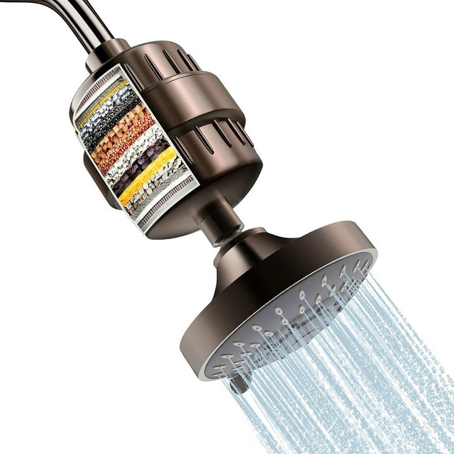 Shower Head and 15 Stage Shower Filter Combo, FEELSO High Pressure 5 Spray Filtered Showerhead with Water Softener Filters for Hard Water Remove Chlorine and Harmful Substances (Oil Rubbed Bronze)