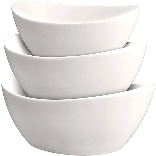 3 Piece Serving Bowl Set – Elegant White Porcelain Bowls for Fruit, Salad, Pasta and Soup - Food Server Display Dishes for Party or Display - 24 oz. 34 oz. and 44 oz. - by DécorDine