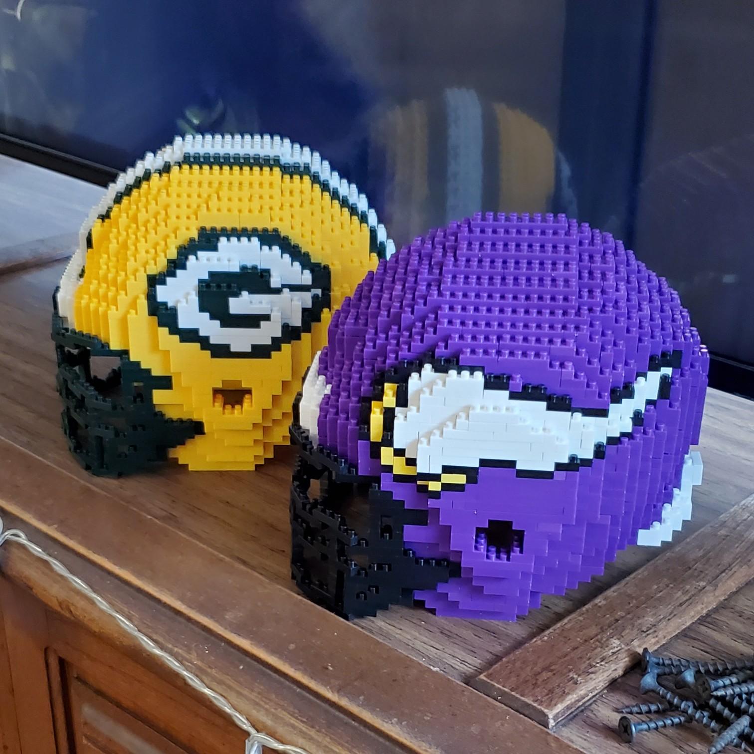our lego football helmets, so hard to put together.