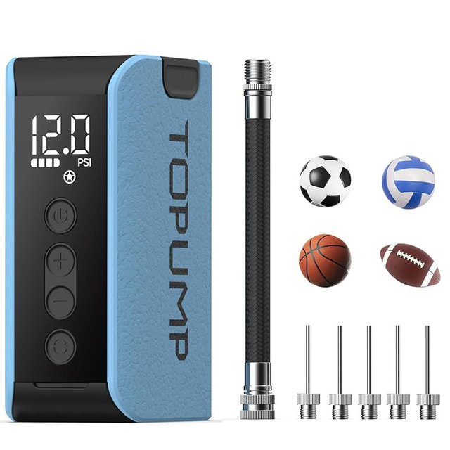 TOPUMP Electric Ball Pump with Inflation & Deflation, Portable Rechargeable Ball Pump with Pressure Gauge (Max 20PSI), Suitable for Basketball, Soccer, Volleyball and Rugby