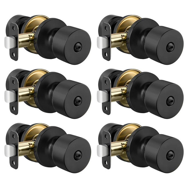Haidms Matte Black Door Knobs Interior, Bedroom Door Knobs & Bathroom Privacy, Black Round Interior Door Knob 6 Pack